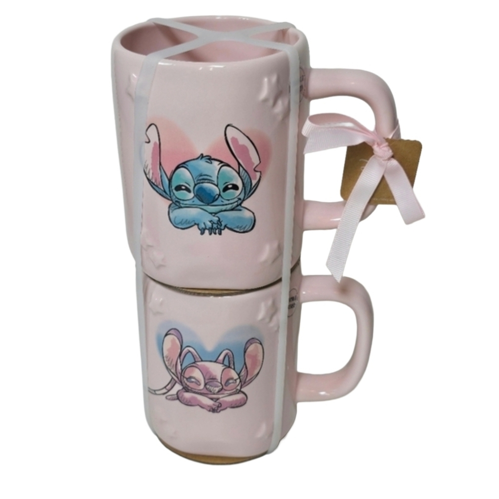 Rae Dunn Disney Stitch & Angel Pink Mug Set Cosmic Cuties NWT